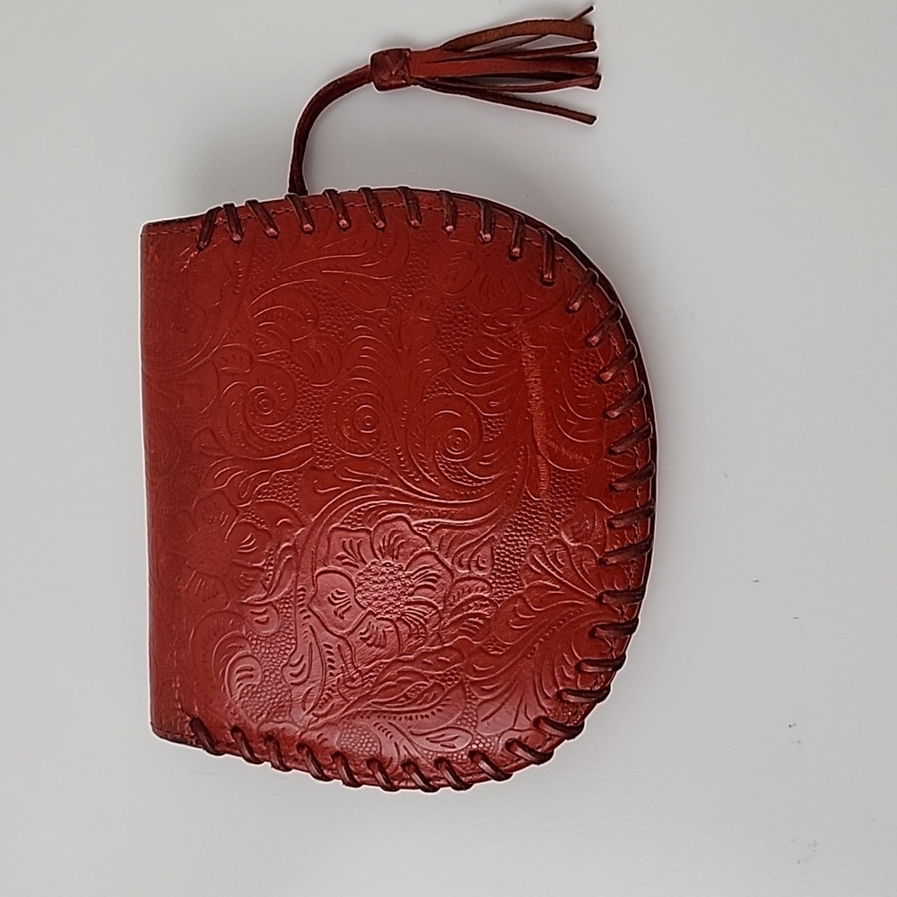 Cellini Embossed Leather Wallet Vintage Dark Red